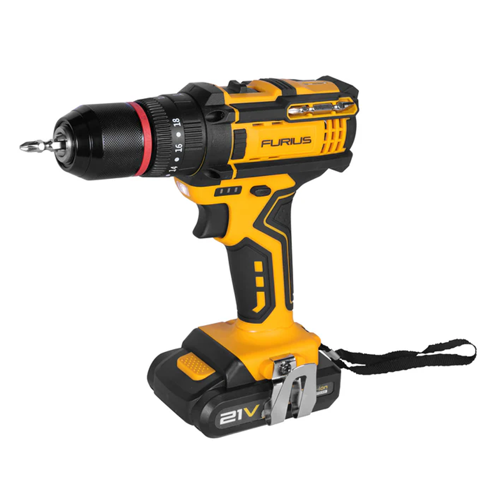 TALADRO FURIUS PERCUTOR DE 1/2 INALAMBRICO ION DE LITIO 21V INLC 2 BATERIAS Y ESTUCHE (FCD21)