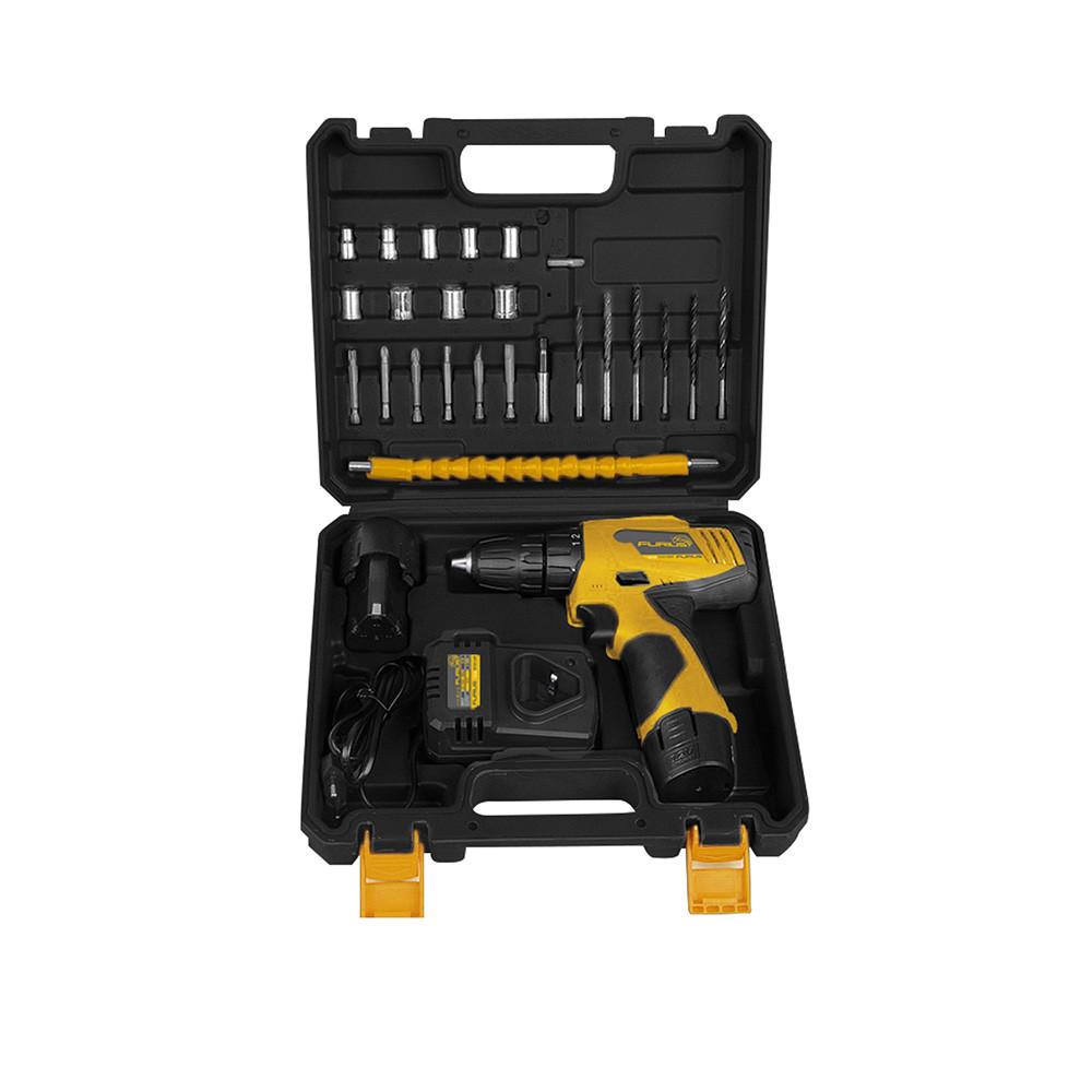 TALADRO INALAMBRICO 3/8 12V INCLUYE 2 BATERIAS CON ESTUCHE PLASTICO + 27PZS FURIUS (FCD12KIT)