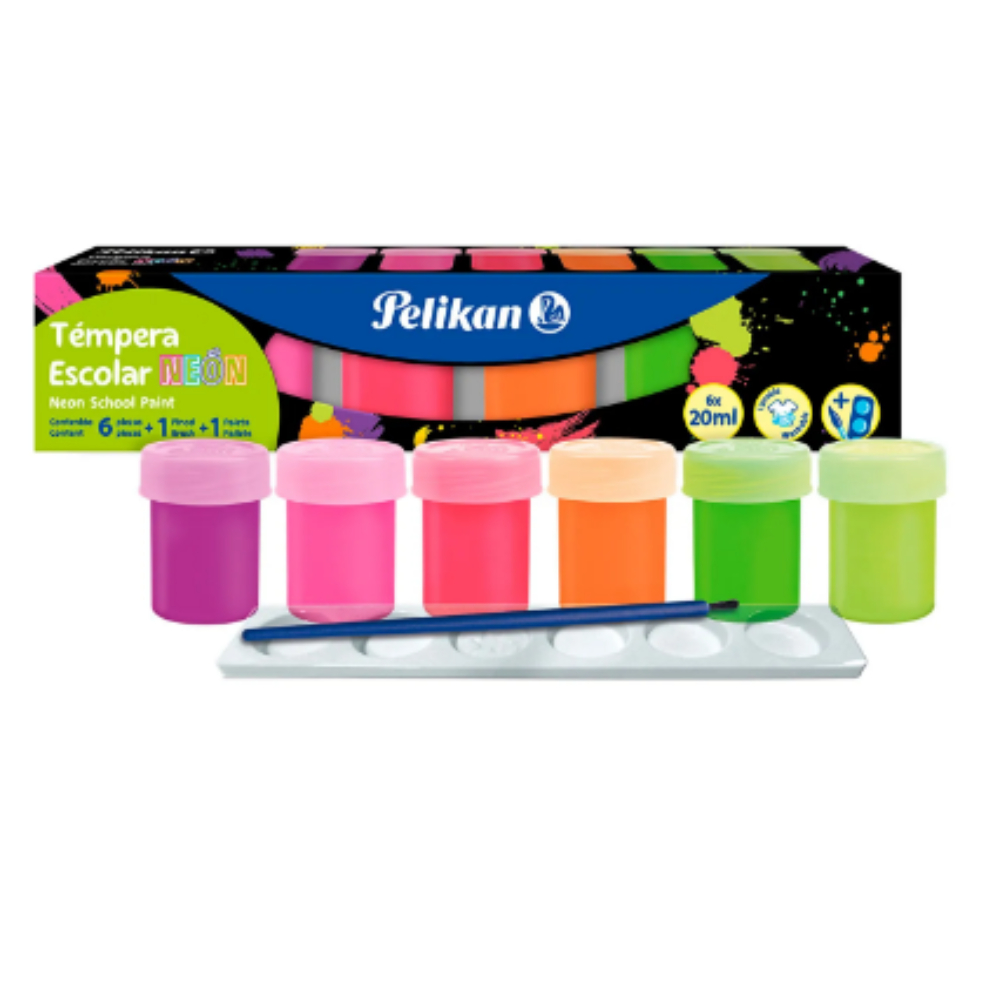 TEMPERA X6 NEON PELIKAN C/PALETA+PINCEL