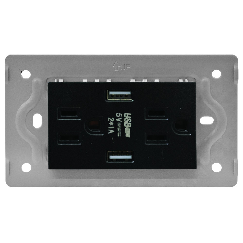 TOMA DOBLE + 2 USB LUXOR NEGRA INTERCAMBIABLE SIN TAPA DUKE ENERGY