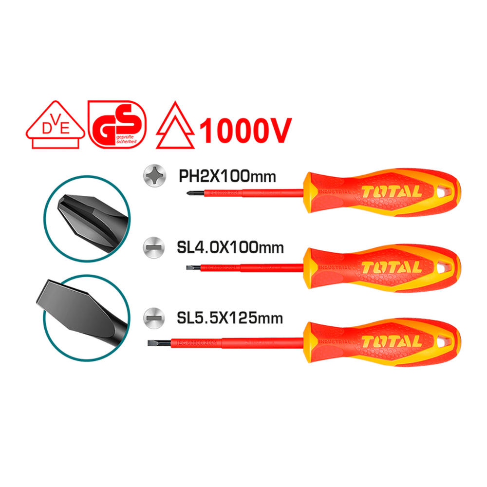 DESTORNILLADOR AISLADO 1000V INDUSTRIAL JUEGO X 3 PZS TOTAL (THTIS036)