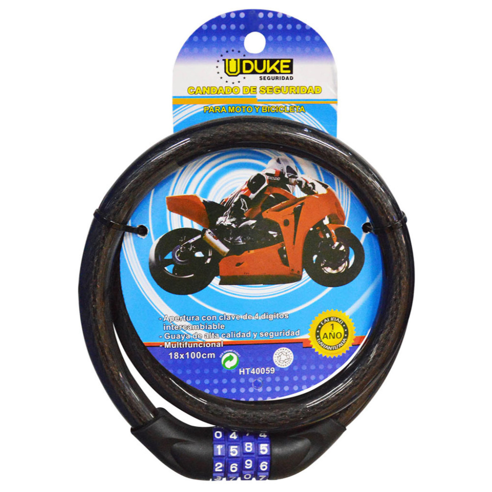 P- CANDADO MOTO CLAVE UDUKE 4 DIGITOS(1 AÑO GARANTIA) (HT40059)