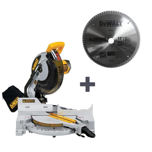 [P7594] SIERRA ACOLILLADORA (INGLETEADORA) DEWALT 12" 15 AMPS (DW715-B3A) + DISCO ALUMINIO DEWALT 12 X