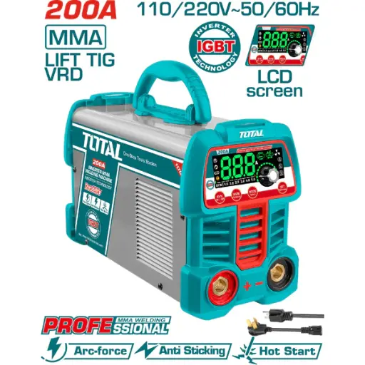 [21462] SOLDADOR INVERSOR DIGITAL 200A (MMA-LIFT TIG-VRD) 110-220V INDUSTRIAL SUPER TOTAL (UTW2200691)