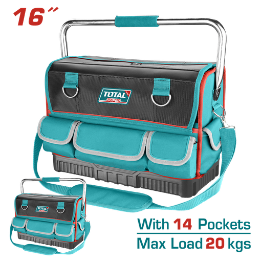 [21450] BOLSO DE HERRAMIENTAS 16 REFORZADO CON MANIJA METALICA CAPACIDAD MAXIMA 20KG INDUSTRIAL SUPER TOTAL (THT66L12)