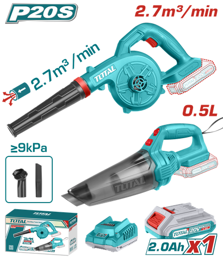 [21514] COMBO INALAMBRICO 20V SOPLADORA INALAMBRICA +  ASPIRADORA DE MANO 0,5L INCLUYE 1 BATERIA 2.0AH SUPER TOTAL (UTOSLI240998)