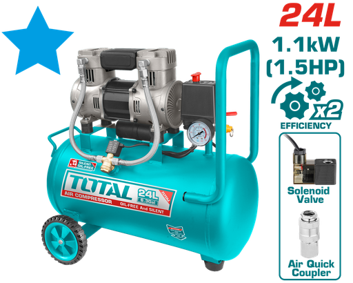 [21586] COMPRESOR  AIRE HORIZONTAL 24L  1.5HP 116PSI 110-120V  1100W 60HZ  SUPER TOTAL (UTCS1110242)