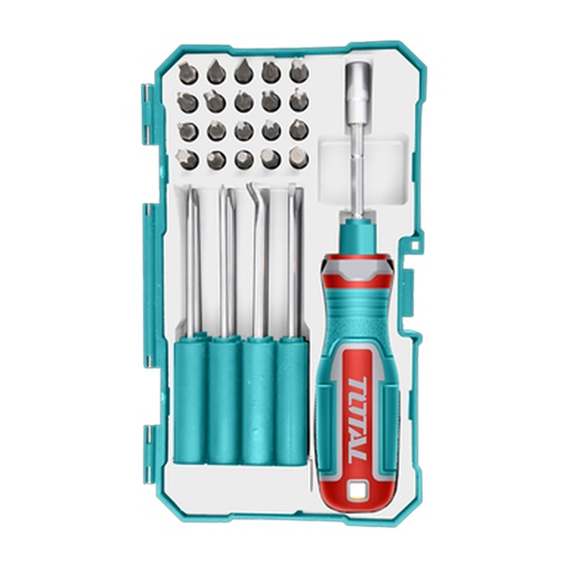 [21406] JUEGO DE DESTORNILLADORES PUNTAS INTERCAMBIABLES X 30 PZS SUPER TOTAL (TACSD30306)