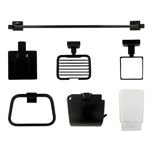 [21771] KIT ACCESORIOS PARA BAÑO X 6 PIEZAS NEGRO UDUKE (HT3393)