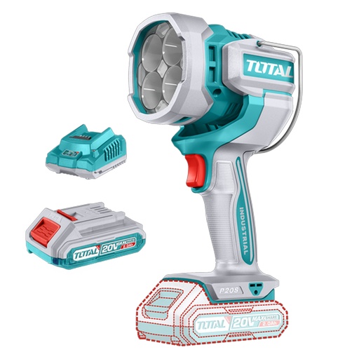 [21485] LAMPARA DE TRABAJO INALAMBRICA 2000 LUMENES 20V INCLUYE BATERIA 2,0AH  Y CARGADOR INDUSTRIAL SUPER TOTAL (UTWLI20881)