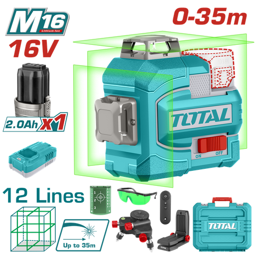 [21525] NIVEL LASER 0-35M  LUZ VERDE  3D 12 LINEAS 16V INDUSTRIAL SUPER TOTAL (UTLL301201)