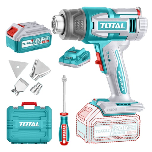 [21400] PISTOLA CALOR INALAMBRICA  20V INCLUYE 4 BOQUILLAS 1 BATERIA 5.0AH Y 1  CARGADOR INDUSTRIAL SUPER TOTAL (UTBLI20035)