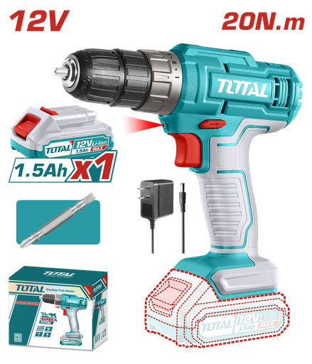 [21429] TALADRO INALAMBRICO  1/32-3/8  12V 20 N.M INCLUYE 1 BATERIA DE 1.5AH SUPER TOTAL (UTDLI1218)