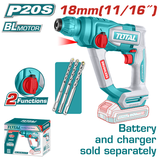 [21437] TALADRO INALAMBRICO ROTOMARTILLO SDS PLUS 11/16 BATERIA Y CARGADOR NO INCLUIDO SUPER TOTAL  (TRHLI20188)