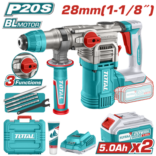[21439] TALADRO ROTOMARTILLO SDS PLUS  4.5 JULES INCLYE  2 BATERIAS 5.0 AH, 1 CARGADOR  Y ACCESORIOS INDUSTRIAL SUPER TOTAL (UTRHLI202885)