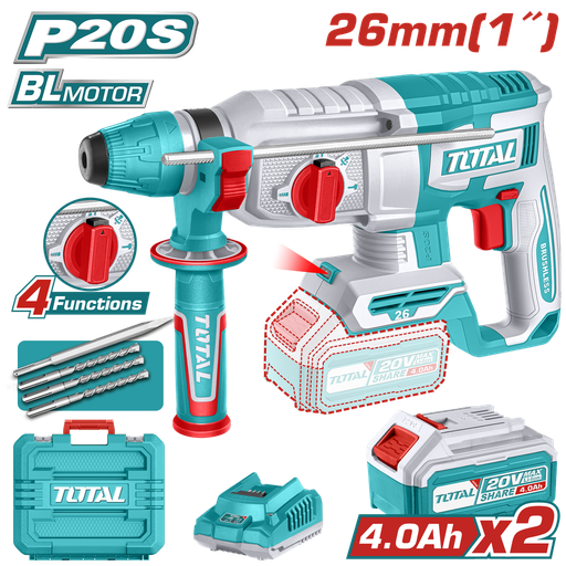 [22298] TALADRO ROTOMARTILLO 1" 20V SDS PLUS 2,5 JULES  INCLUYE 3 BROCAS , 1 CINCEL CARGADOR  Y BATERIA  INDUSTRIAL TOTAL (UTRHLI202682)