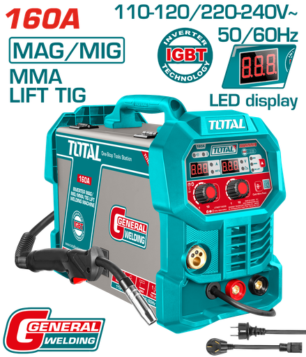 [22370] SOLDADOR INVERSOR DIGITAL 160A (MAG-MIG-MMA-LIFT TIG) 110-220V  TOTAL (UTMGT16058)