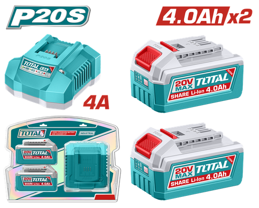 [22417] KIT DE 2 BATERIAS 4.0AH + CARGADOR DE 20V INDUSTRIAL TOTAL (UTFBCPK2013)