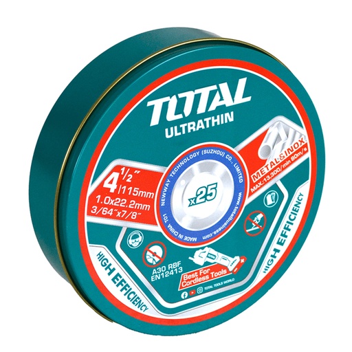 [22198] DISCO CORTE METAL/ACERO INOXIDABLE 4 1/2" JUEGO X 25 PCS TOTAL (TAC11011525)