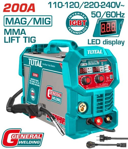 [22540] SOLDADOR INVERSOR DIGITAL 200A (MMA-MIG-MAG-LIFT TIG-) 110-220V INDUSTRIAL SUPER TOTAL  (UTMGT20058)