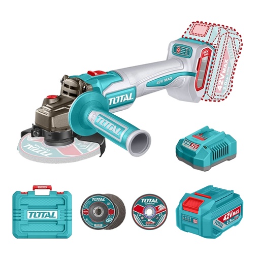 [22564] PULIDORA INALAMBRICA 4 1/2 INDUSTRIAL 42V 1080W INCLUYE DISCOS  2 BATERIAS 2.0 AH Y CARGADOR , MOTOR SIN ESCOBILLAS  INDUSTRIAL SUPER TOTAL (UTAGLI4108112)