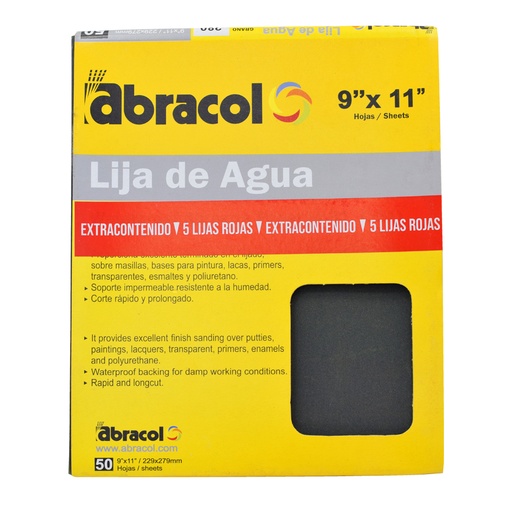 [1954A] COMBO 50 LIJA ABRACOL 280 ( LIJADO EN AGUA (RPHLC0280000 + 5 LIJAS ROJA 150 EXTRACONTENIDO