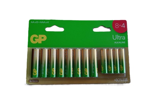 [22624] PILA ALKALINA GP ULTRA BLISTER X 12 (8 PILAS AA 1.5V + 4 PILAS AAA 1.5V) (GP15/24AU-C12)