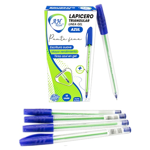 [21171] BOLIGRAFO AH ROYAL LINEA GEL 0.7 TRIANGULAR AZUL PQTE X 12 [PAC2049]
