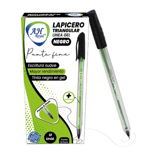 [21170] BOLIGRAFO AH ROYAL LINEA GEL 0.7 TRIANGULAR NEGRO PQTE X 12 [PAC70195-2050]