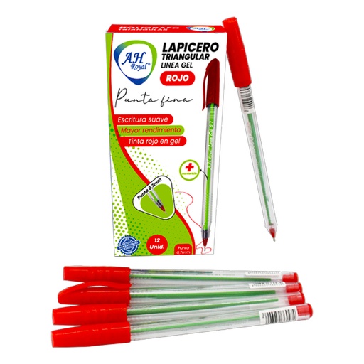 [21172] BOLIGRAFO AH ROYAL LINEA GEL 0.7 TRIANGULAR ROJO PQTE X 12 [PAC70631-2051]