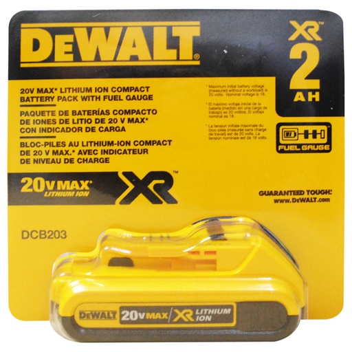 [10876] BATERIA DEWALT DE ION DE LITIO 20V 2AH  (DCB203)