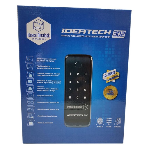 [15016] CERRADURA DIGITAL INTELIGENTE 3 FUNCIONES IDEATECH 302 HUELLA-CLAVE-TARJETA  (730201)*