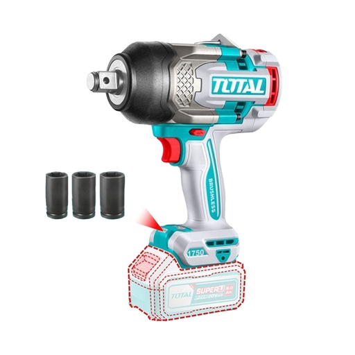 [22182] PISTOLA IMPACTO INALAMBRICA 3/4 20V 1750 NM INCLUYE COPAS 30,32,34 MM  BATERIA Y CARGADOR SE VENDEN POR SEPARADO  INDUSTRIAL SUPER TOTAL (TIWLI201751)