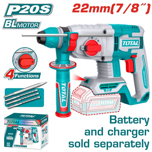 [22562] TALADRO ROTOMARTILLO SDS PLUS 7/8" 20V 4.5 JULES INCLUYE ACCESORIOS BATERIA Y CARGADOR NO INCLUIDO INDUSTRIAL SUPER TOTAL (TRHLI21228)