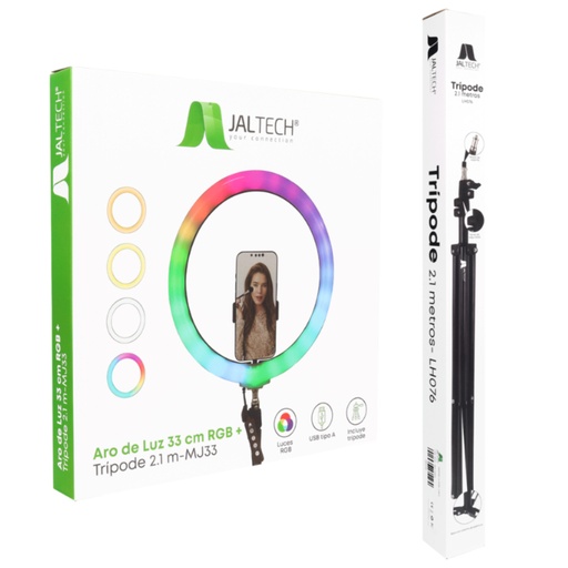 [JA30555] ARO DE LUZ 33 CMS RGB+TRIPODE 2.1MTS (JA30555)