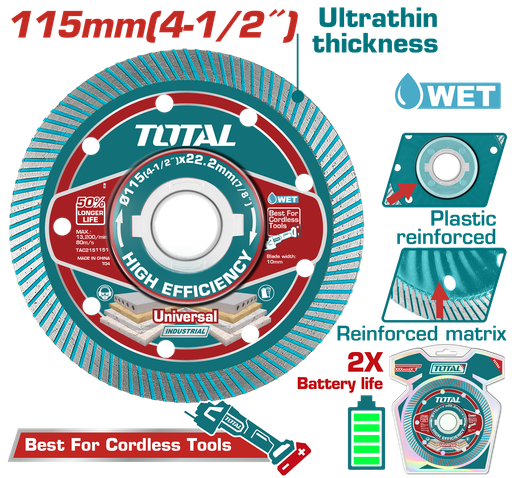 [23262] DISCO DIAMANTADO CONTINUO 4 1/2"  CORTE BALDOSA,MARMOL, CERAMICA INDUSTRIAL SUPER TOTAL (TAC2151151)