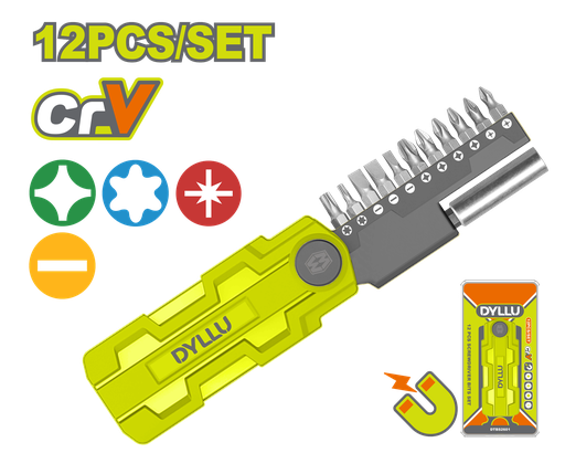 [22932] JUEGO DE DESTORNILLADORES PUNTAS INTERCAMBIABLES X 12 PZS DYLLU (DTBS2601)