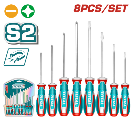 [23258] JUEGO DESTORNILLADORES X 8 PCS CROMO VANADIUM PUNTA IMANTADA INDUSTRIAL SUPER TOTAL (TKSDS0846)