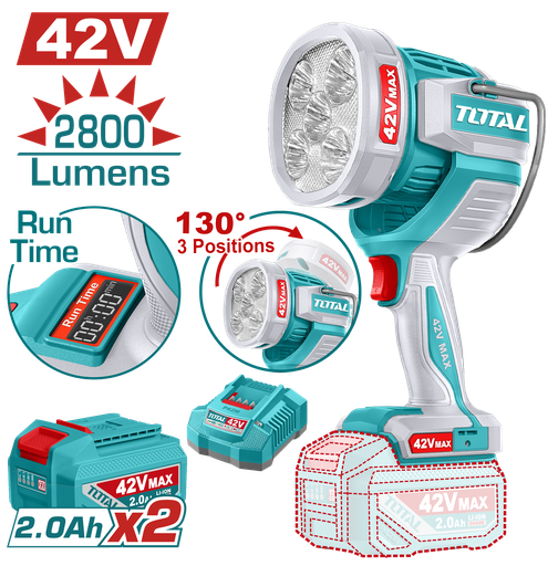 [23255] LAMPARA DE TRABAJO 42V 2800 LUMENES INCLUYE  BATERIAS 2.0AH Y CARGADOR INDUSTRIAL SUPER TOTAL (UTWLI42896)
