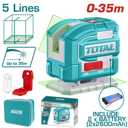 [23148] NIVEL LASER 0-35M  LUZ VERDE  3D 5 LINEAS RECARGABLE TIPO  USB-C INDUSTRIAL SUPER TOTAL (TLL306502)