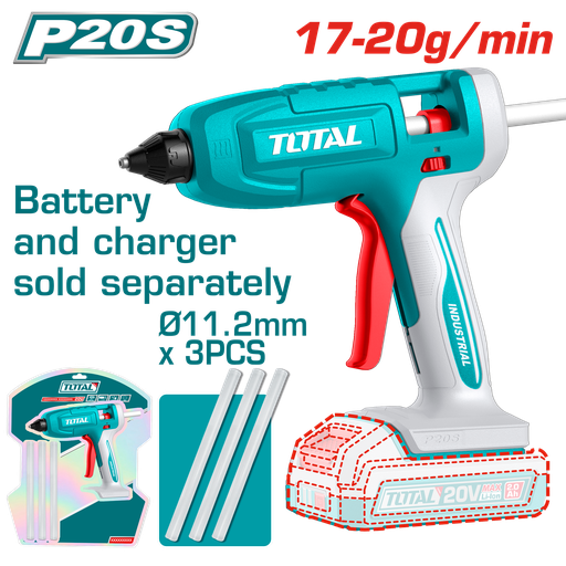 [23260] PISTOLA SILICONA 20V INCLUYE 3 BARRAS BATERIA Y CARGADOR SE VENDEN POR SEPARADO  SUPER TOTAL (TGGLI2003)