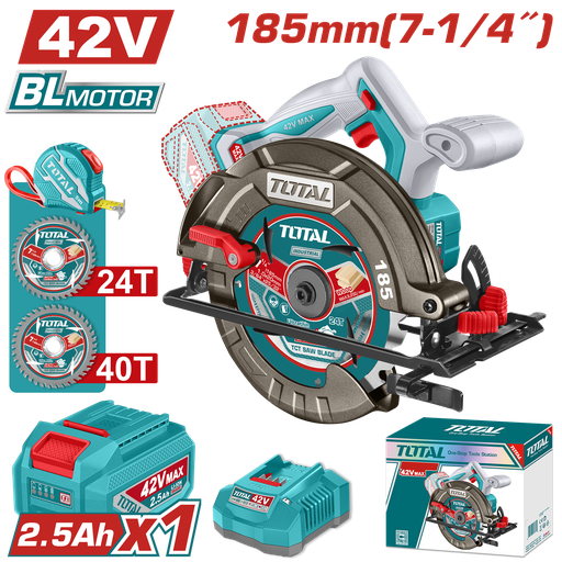 [23053] SIERRA CIRCULAR INALAMBRICA 42V 7-1/4" INCLUYE 1 BATERIA 2.5AH, CARGADOR Y ACCESORIOS INDUSTRIAL SUPER TOTAL (UTSLI4218511)