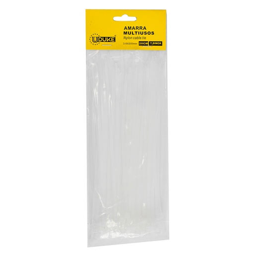 [10085] AMARRA PLASTICA UDUKE BLANCA 3.6X200MM (20 CM) (100 UNDS) (HT70021)