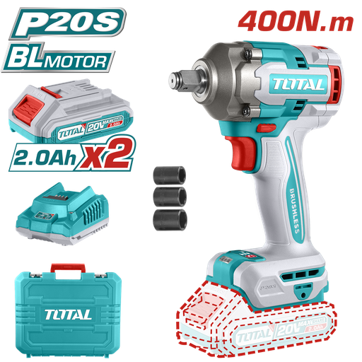 [20549] ATORNILLADOR DE IMPACTO INALAMBRICO 1/2 20V TF400NM INCLUYE 2 BATERIAS 1 CARGADOR Y 3 COPAS 17,19,21 MM INDUSTRIAL TOTAL (UTIWLI2040)