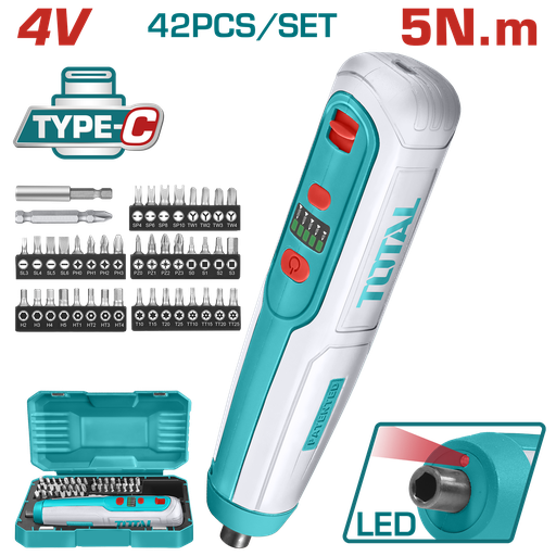 [20302] ATORNILLADOR INALAMBRICO 4V CAJA PLASTICA 42PZS SUPER TO (TSDLI0406)