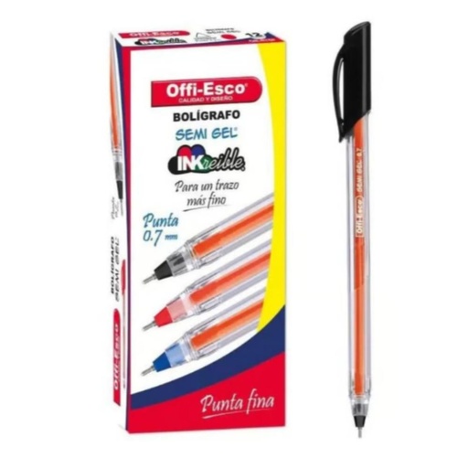 [PA076N] CAJA BOLIGRAFO OFFI-ESCO SEMI GEL OE-076F NEGRO (OE076N)