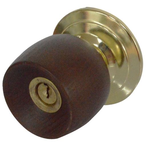 [6946] CHAPA BOLA ALCOBA P/MADERA UDUKE COLOR CAFE OSCURA T-SAFE ESCUDO DORADO (HT20178)