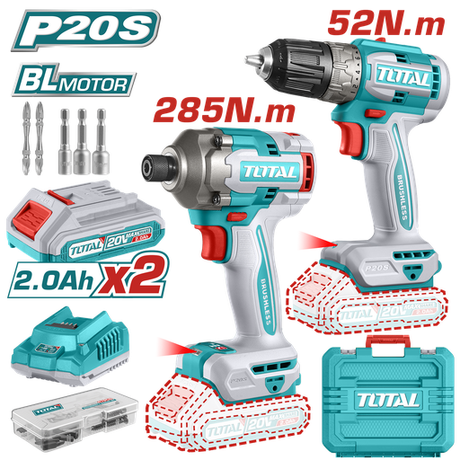 [21012] COMBO INALAMBRICO TALADRO  3/8" 52 N.M + ATORNILLADOR DE IMPACTO 1/4" 20V 285 N.M  INCLUYE 2 BATERIA, 1 CARGADOR Y ACCESORIOS  INDUSTRIAL SUP