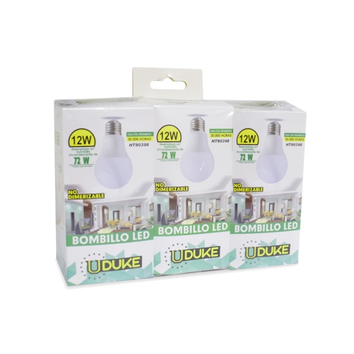 [P8794] COMBO X 3 BOMBILLOS LED 12W UDUKE LUZ DIA E27 MULTIVOLTAGE (6500K)(HT80398)