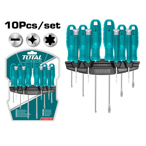 [15419] DESTORNILLADOR CROMO VANADIUM JUEGO X 10 PZS TOTAL (THTDC251001)